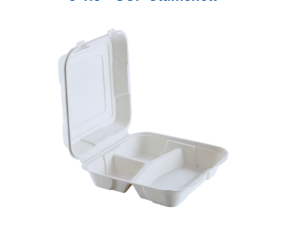 9 x 9  – 3-compartment Clamshell — Compostable Bagasse